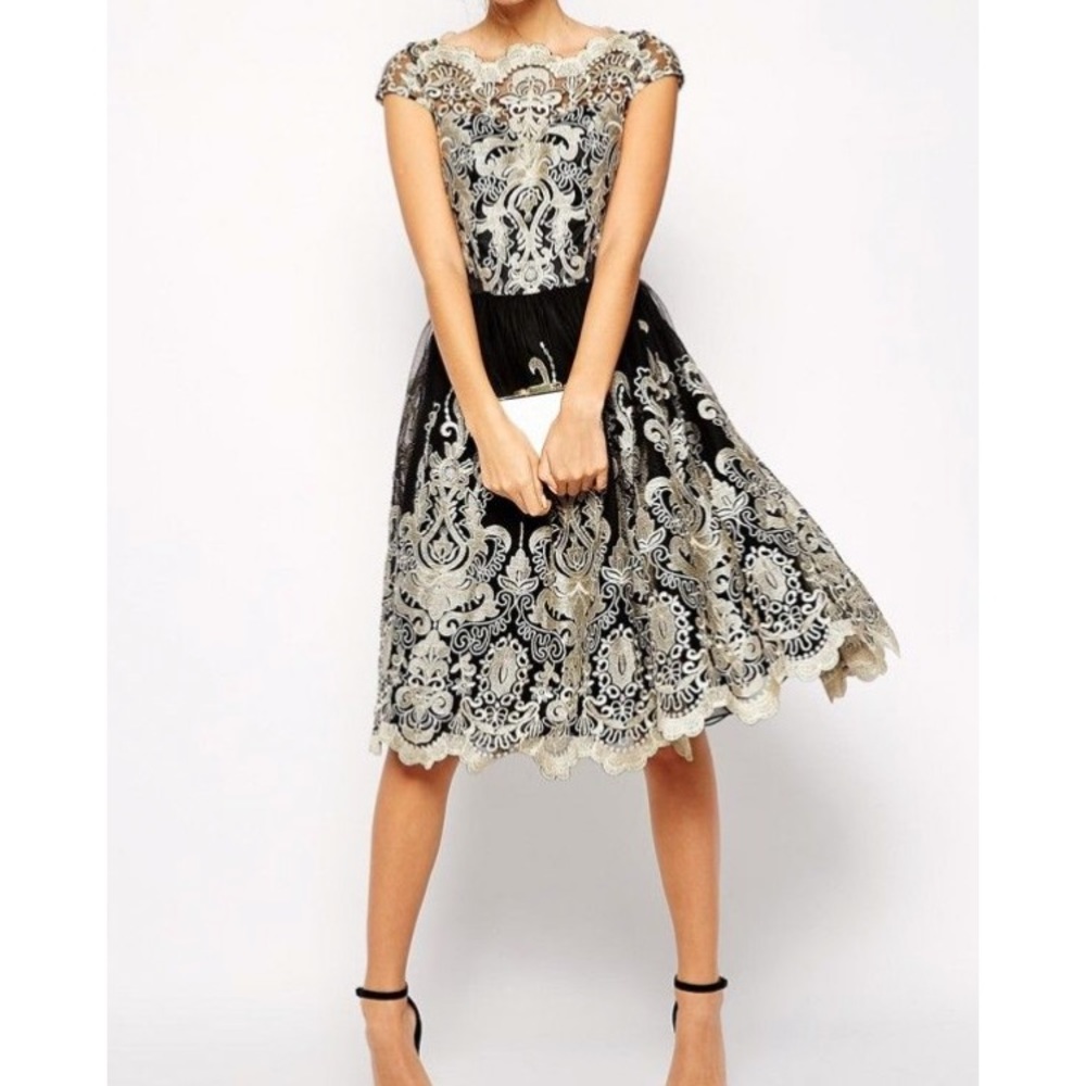 NWT Chi Chi London Black & Gold Prom Wedding Dress